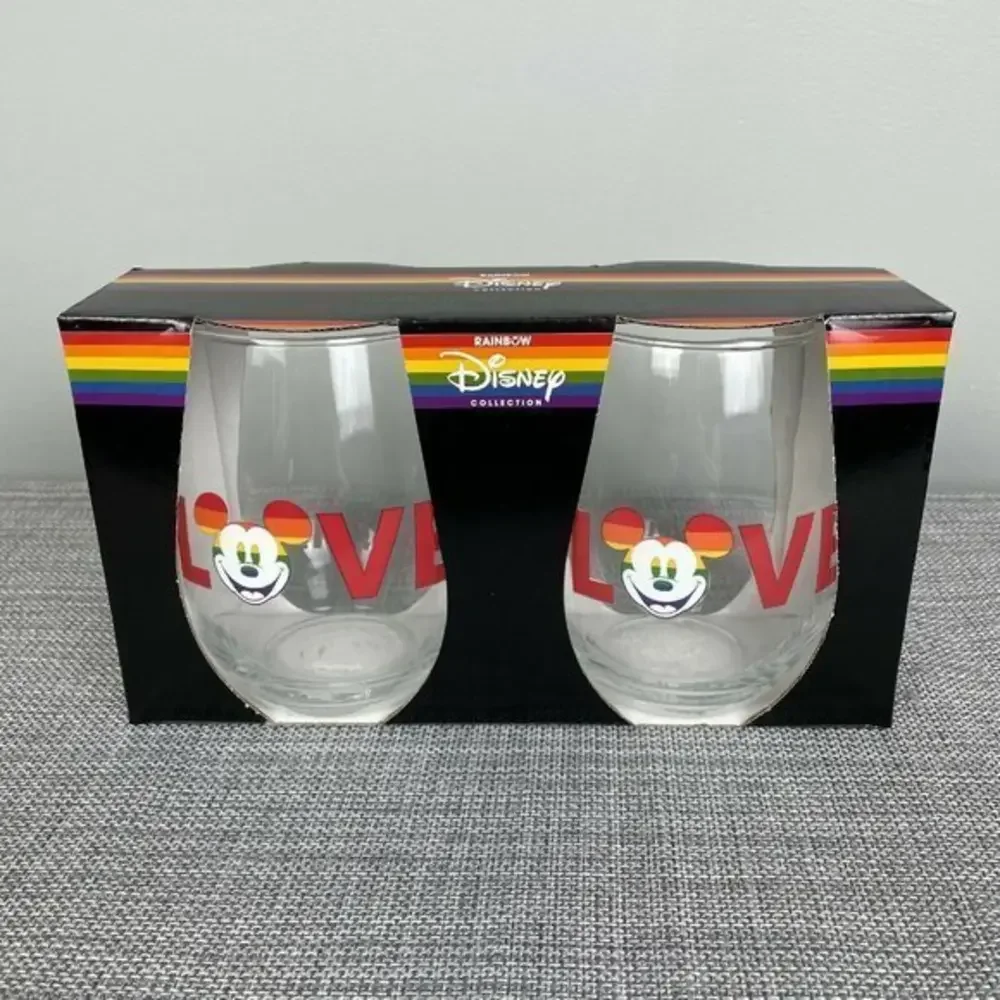Set of 2 Disney Rainbow Collection Pride Mickey Mouse‎ Stemless Wine Glasses